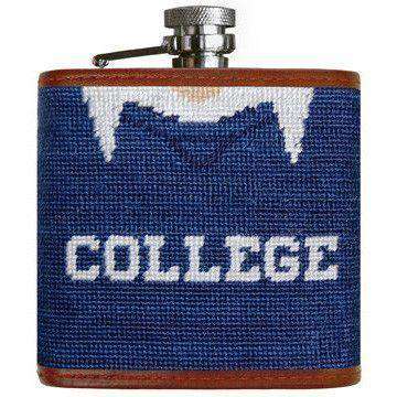College Needlepoint Flask in Classic Navy by Smathers & Branson - Country Club Prep