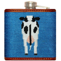 Cow Needlepoint Flask in Blue by Smathers & Branson - Country Club Prep