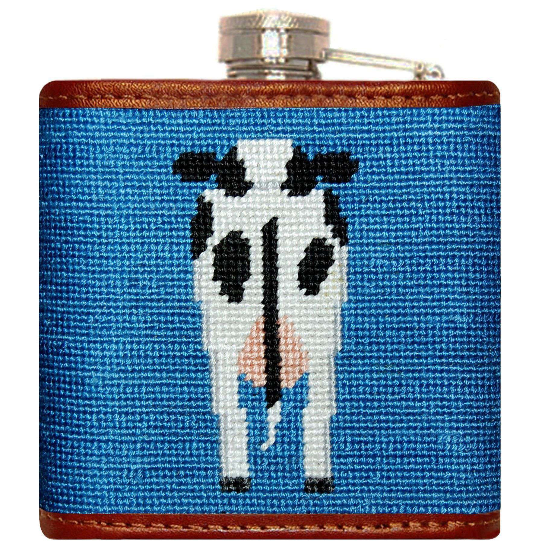 Cow Needlepoint Flask in Blue by Smathers & Branson - Country Club Prep
