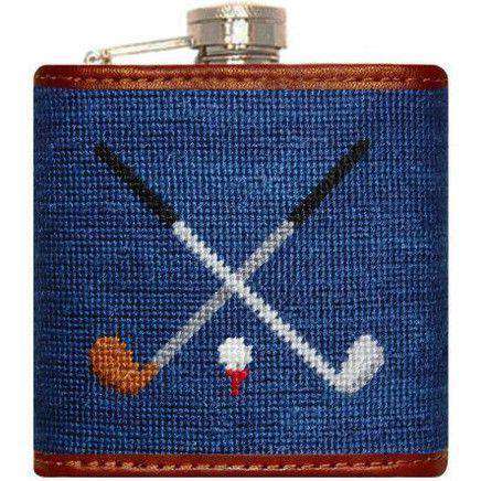 Crossed Golf Clubs Needlepoint Flask in Navy by Smathers & Branson - Country Club Prep