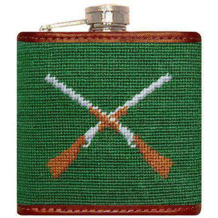 Crossed Shotguns Needlepoint Flask in Green by Smathers & Branson - Country Club Prep