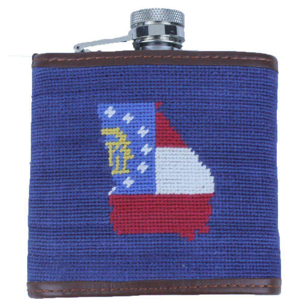 Custom Georgia Flag Needlepoint Flask in Navy by Smathers & Branson - Country Club Prep