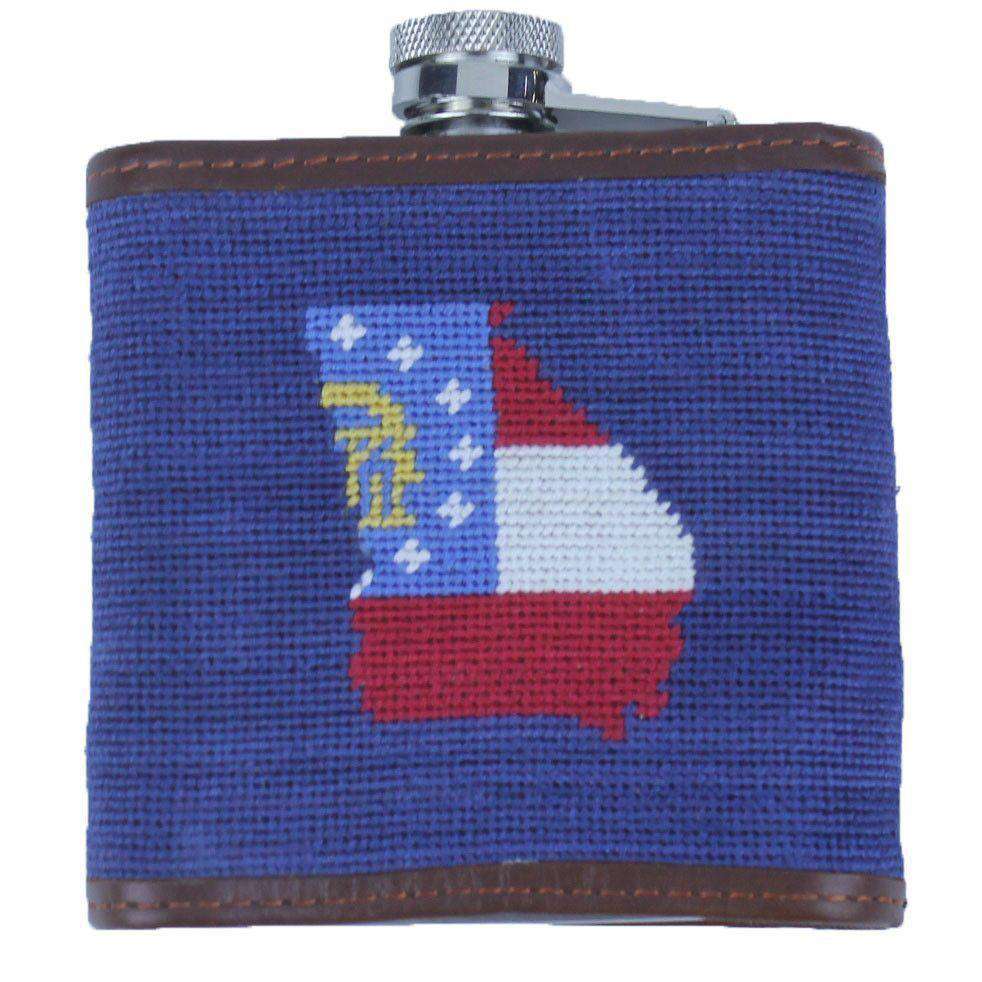 Custom Georgia Flag Needlepoint Flask in Navy by Smathers & Branson - Country Club Prep