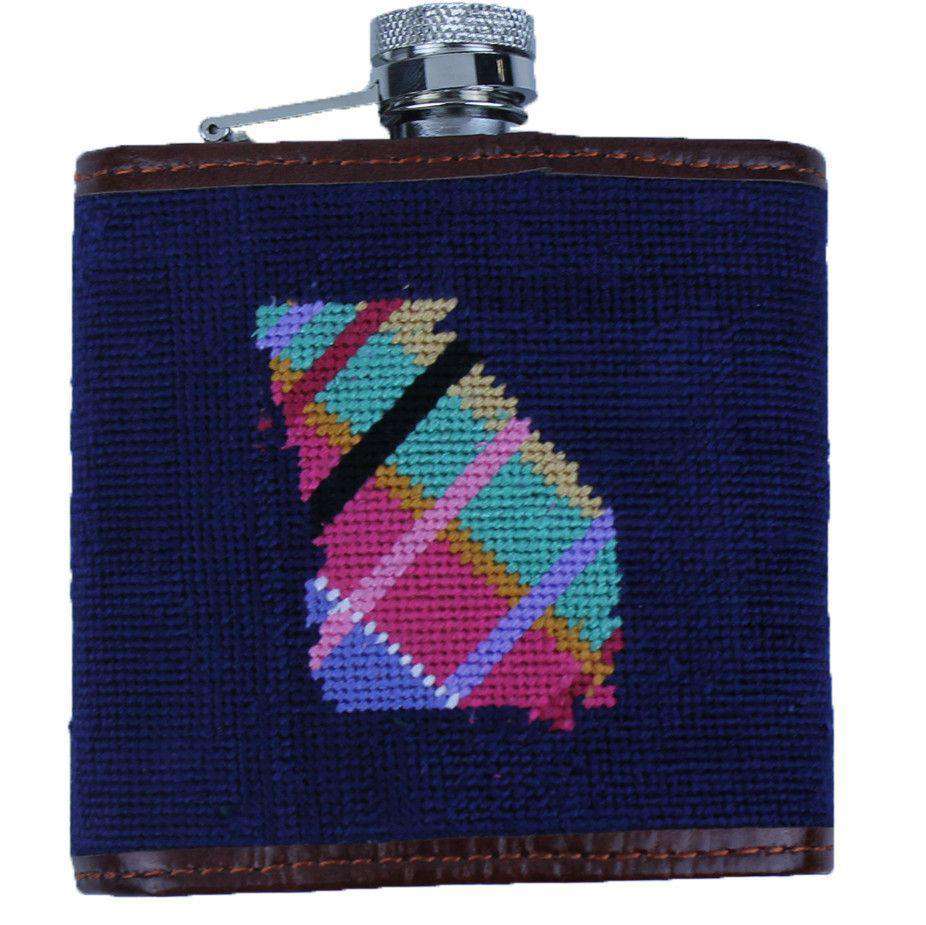 Custom Madras Georgia Needlepoint Flask in Dark Navy by Smathers & Branson - Country Club Prep