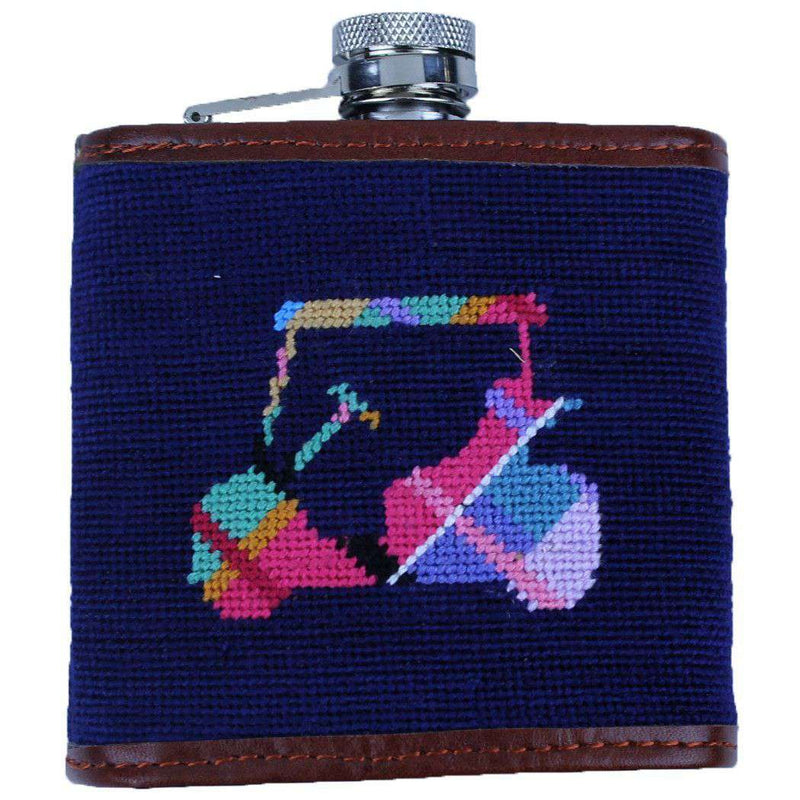 Custom Madras Golf Cart Needlepoint Flask in Dark Navy by Smathers & Branson - Country Club Prep