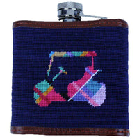 Custom Madras Golf Cart Needlepoint Flask in Dark Navy by Smathers & Branson - Country Club Prep