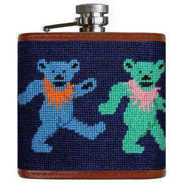 Dancing Bears Needlepoint Flask in Dark Navy by Smathers & Branson - Country Club Prep