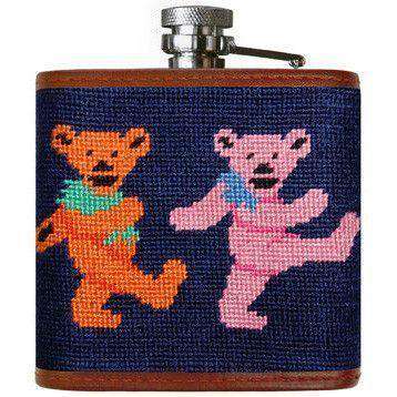 Dancing Bears Needlepoint Flask in Dark Navy by Smathers & Branson - Country Club Prep