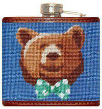 Dapper Bear Needlepoint Flask in Blue by Smathers & Branson - Country Club Prep