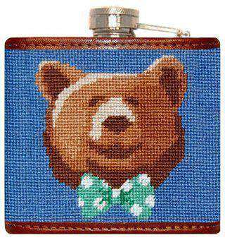 Dapper Bear Needlepoint Flask in Blue by Smathers & Branson - Country Club Prep