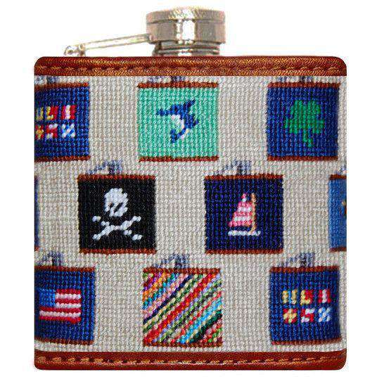 Flasks Needlepoint Flask in Khaki by Smathers & Branson - Country Club Prep