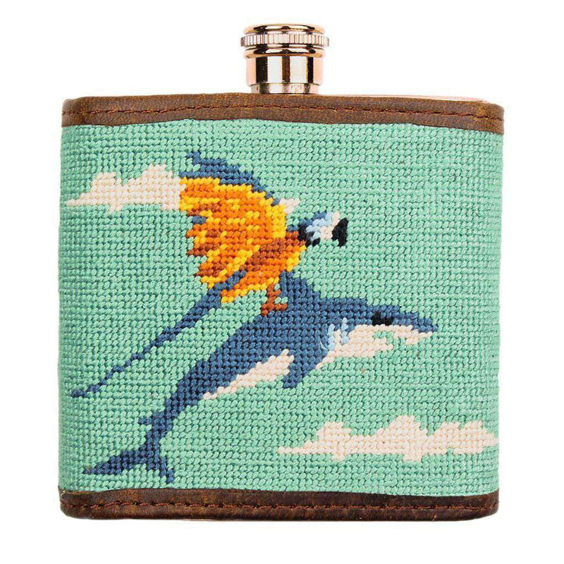 Flying Fish Needlepoint Flask in Teal by Smathers & Branson - Country Club Prep