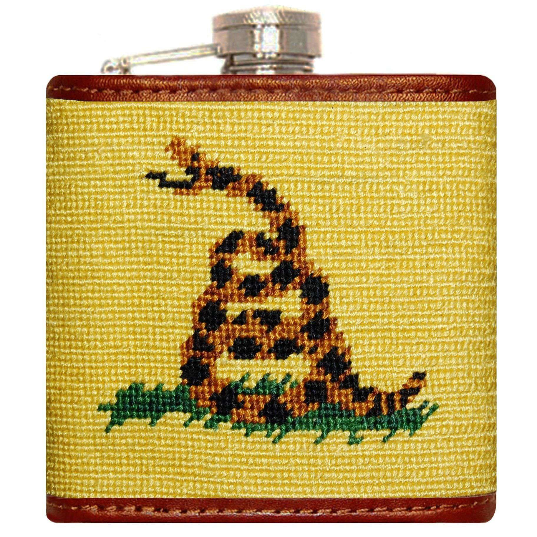 Gadsden Flag Needlepoint Flask in Yellow by Smathers & Branson - Country Club Prep