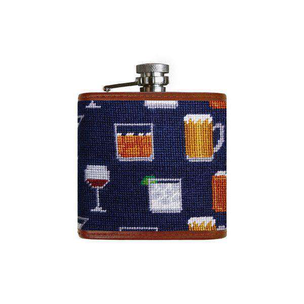 Gentlemen's Drinks Needlepoint Flask in Dark Navy by Smathers & Branson - Country Club Prep