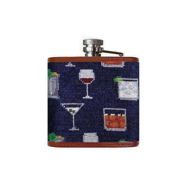 Gentlemen's Drinks Needlepoint Flask in Dark Navy by Smathers & Branson - Country Club Prep