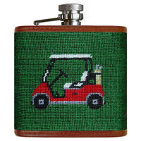 Golf Cart Needlepoint Flask in Hunter Green by Smathers & Branson - Country Club Prep