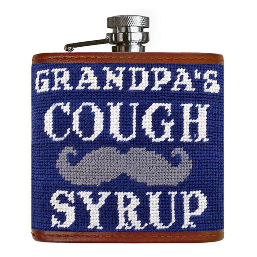Grandpa's Cough Syrup Needlepoint Flask in Classic Navy by Smathers & Branson - Country Club Prep