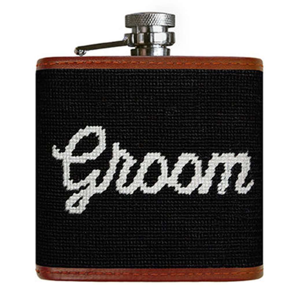 Groom Needlepoint Flask in Black by Smathers & Branson - Country Club Prep