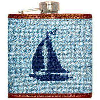 Heathered Sailboat Needlepoint Flask in Blue by Smathers & Branson - Country Club Prep
