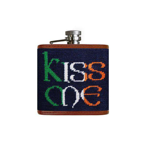 Kiss Me Needlepoint Flask in Dark Navy by Smathers & Branson - Country Club Prep