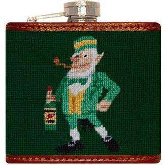 Leprechaun Needlepoint Flask in Green by Smathers & Branson - Country Club Prep