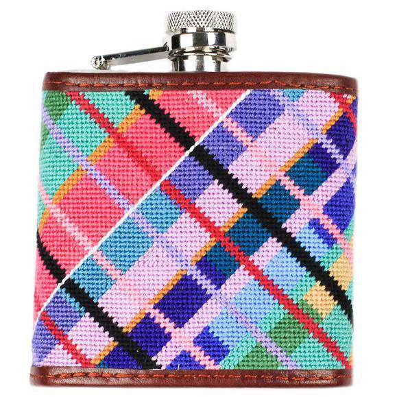 Limited Edition Longshanks Madras Needlepoint Flask by Smathers & Branson - Country Club Prep