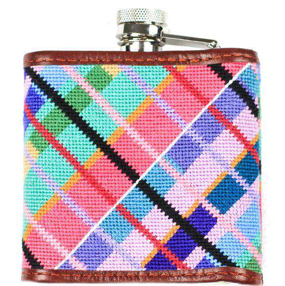Limited Edition Longshanks Madras Needlepoint Flask by Smathers & Branson - Country Club Prep