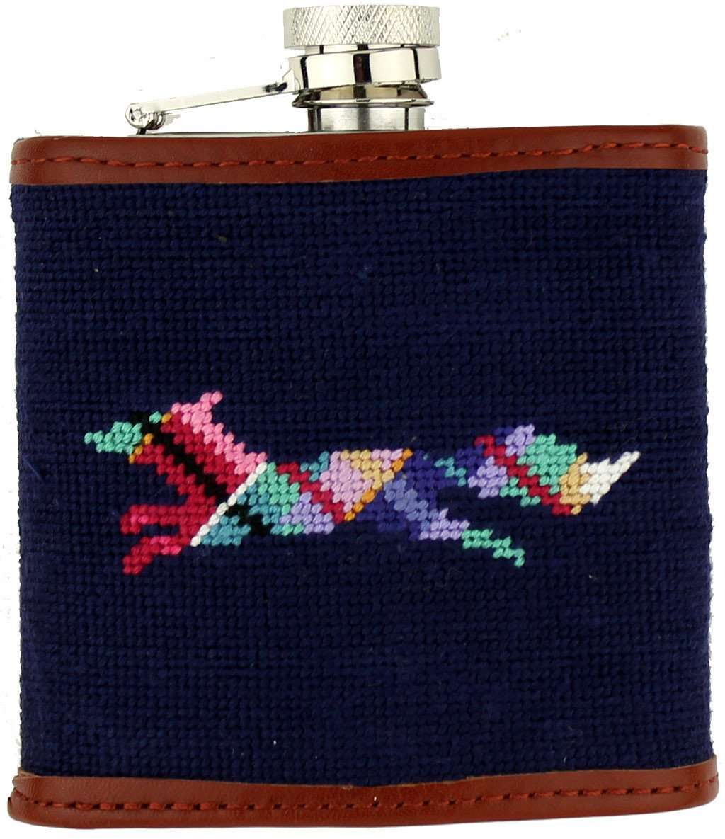 Limited Edition Longshanks Needlepoint Flask in Blue by Smathers & Branson - Country Club Prep