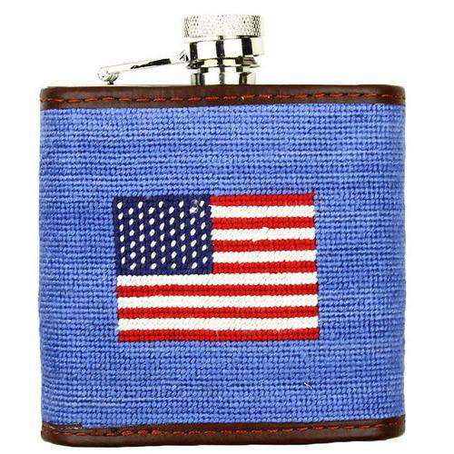 Limited Edition Southampton-American Flag Needlepoint Flask in Light Blue by Smathers & Branson - Country Club Prep