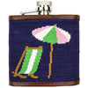 Limited Edition Southampton-Beach Chair Needlepoint Flask in Navy by Smathers & Branson - Country Club Prep