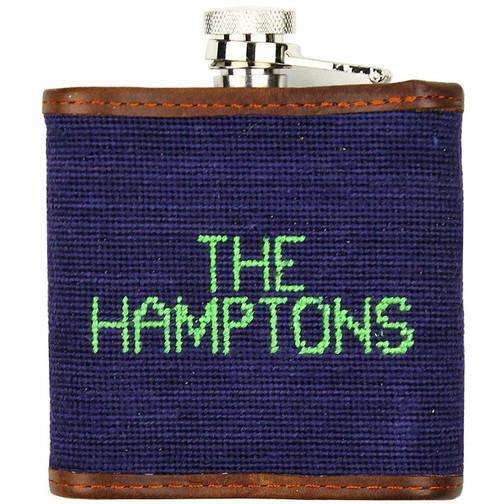 Limited Edition Southampton-Beach Chair Needlepoint Flask in Navy by Smathers & Branson - Country Club Prep