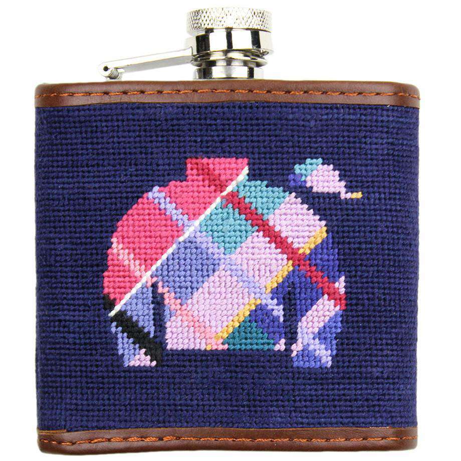 Madras Jockey Jam Needlepoint Flask in Navy by Smathers & Branson - Country Club Prep