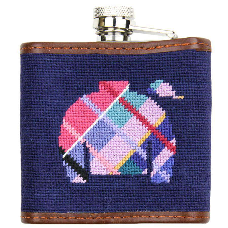 Madras Jockey Jam Needlepoint Flask in Navy by Smathers & Branson - Country Club Prep