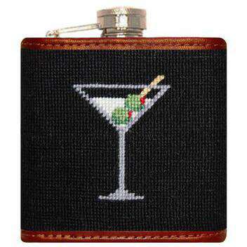 Martini Needlepoint Flask in Black by Smathers & Branson - Country Club Prep