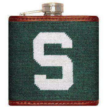 Michigan State Needlepint Flask in Green by Smathers & Branson - Country Club Prep