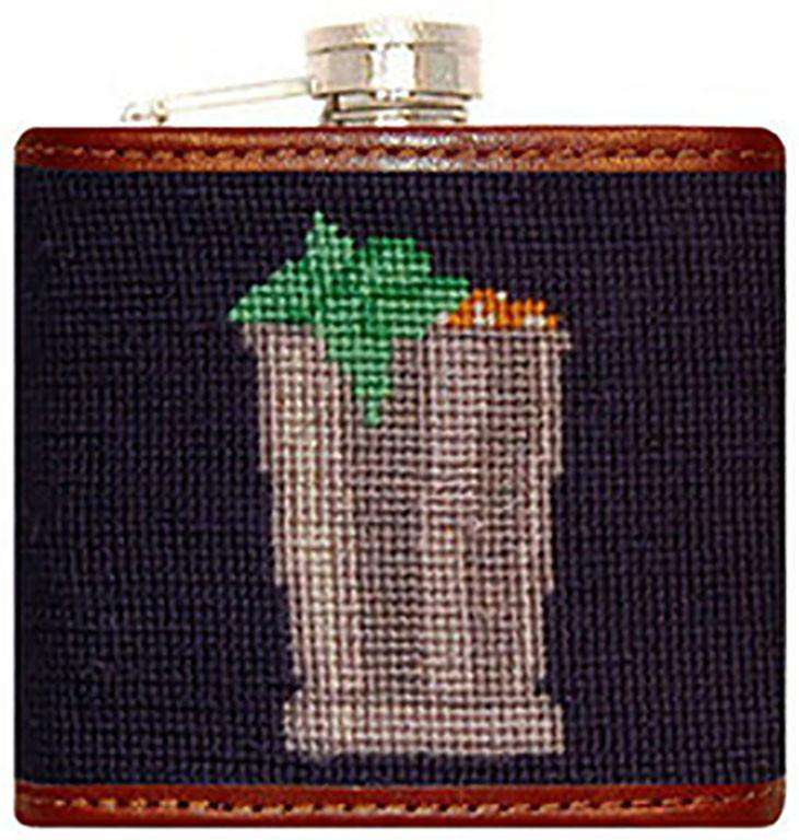 Mint Julep Needlepoint Flask in Classic Navy by Smathers & Branson - Country Club Prep