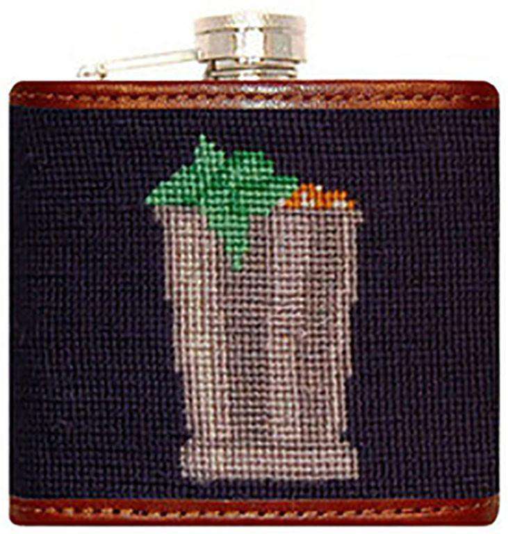 Mint Julep Needlepoint Flask in Classic Navy by Smathers & Branson - Country Club Prep