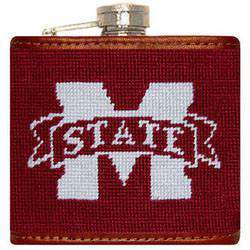 Mississippi State Needlepoint Flask in Maroon by Smathers & Branson - Country Club Prep