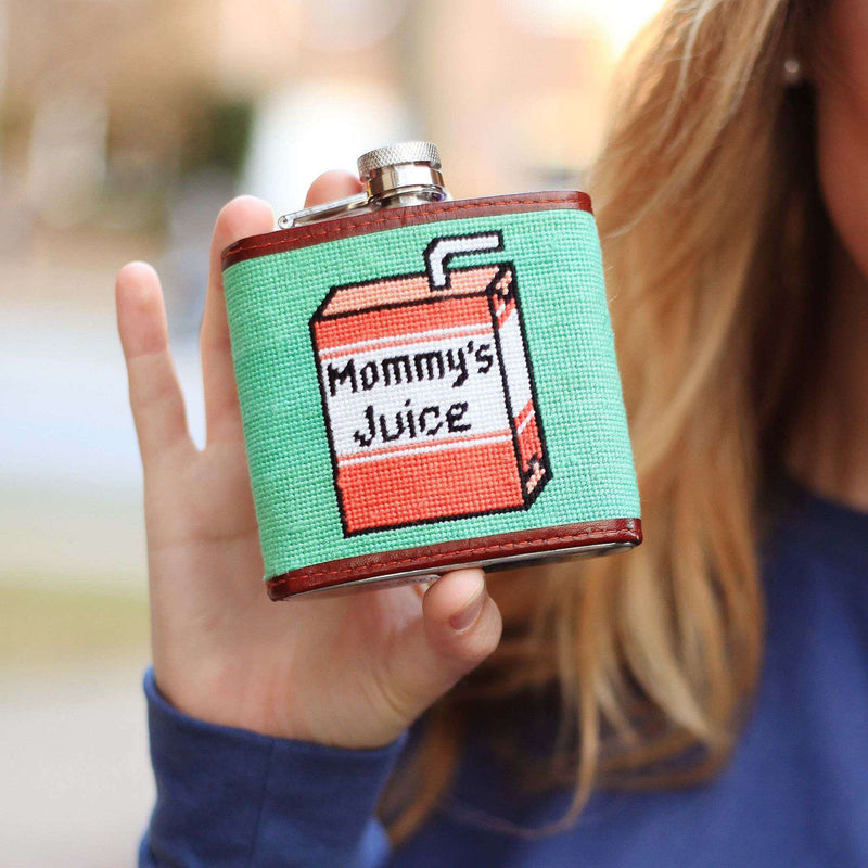 Mommy's Juice Needlepoint Flask in Green by Smathers & Branson - Country Club Prep