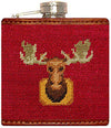 Moose Needlepoint Flask in Dark Red by Smathers & Branson - Country Club Prep