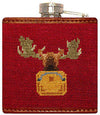 Moose Needlepoint Flask in Dark Red by Smathers & Branson - Country Club Prep