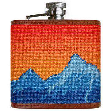 Mountain Sunset Needlepoint Flask in Orange by Smathers & Branson - Country Club Prep