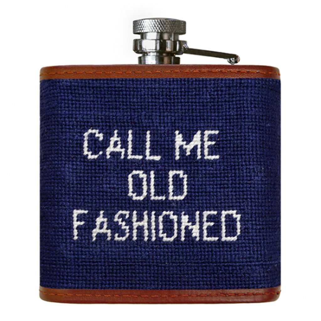 Old Fashioned Flask Needlepoint Flask in Dark Navy by Smathers & Branson - Country Club Prep