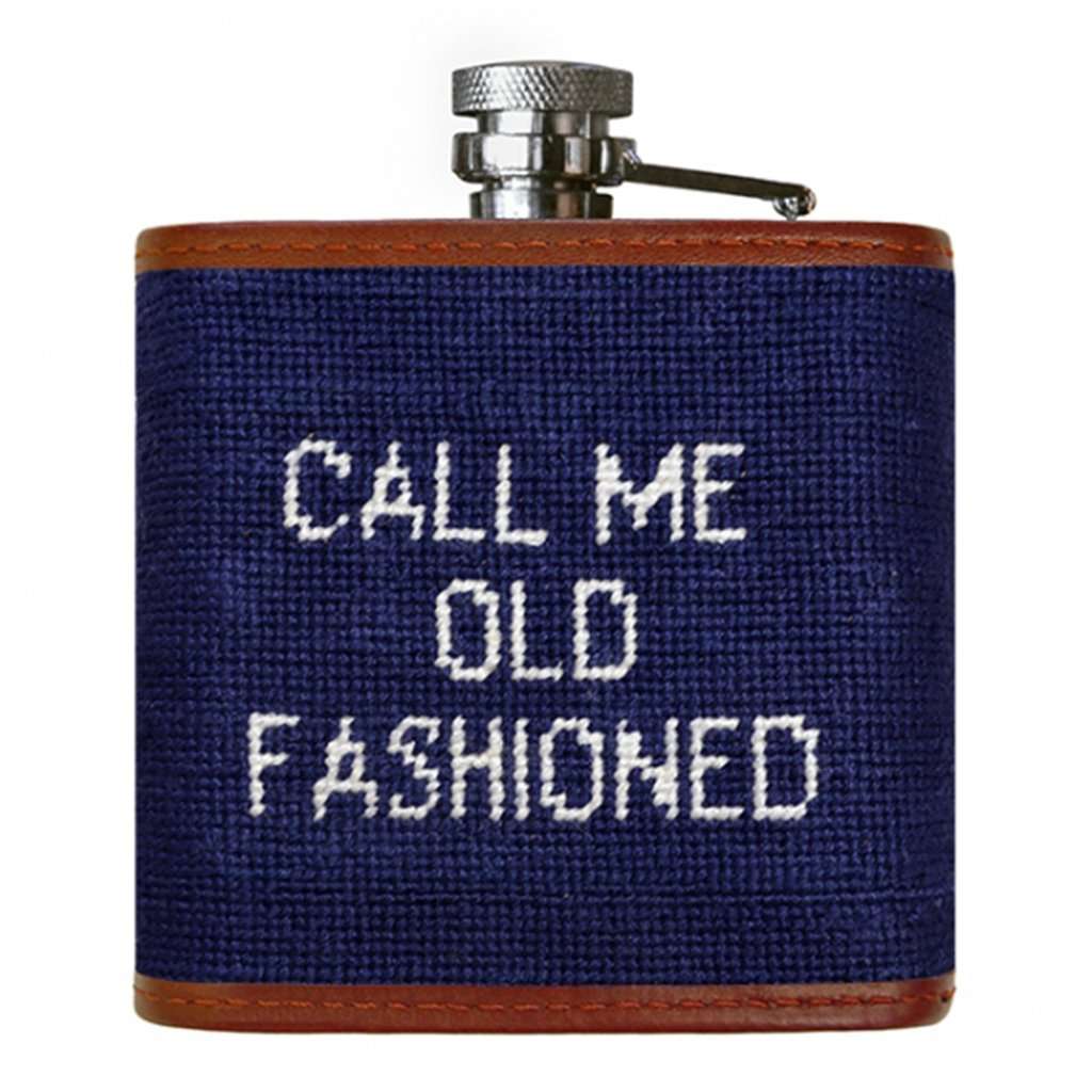 Old Fashioned Flask Needlepoint Flask in Dark Navy by Smathers & Branson - Country Club Prep