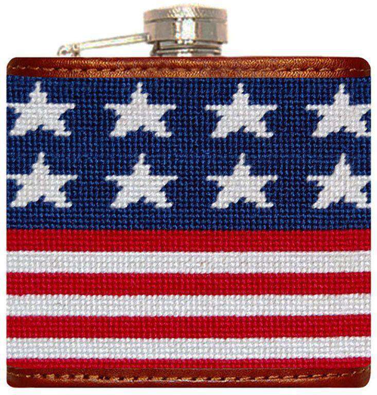 Old Glory Needlepoint Flask in Red, White, and Blue by Smathers & Branson - Country Club Prep