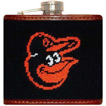 Orioles Needlepoint Flask in Black by Smathers & Branson - Country Club Prep