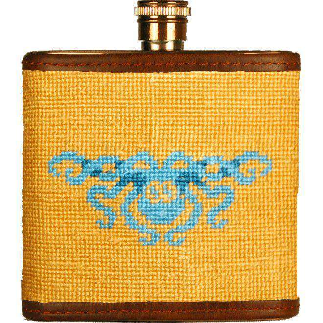 Parlour's Kraken Needlepoint Flask in Mango by Smathers & Branson - Country Club Prep