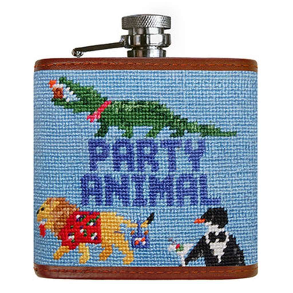 Party Animal Needlepoint Flask in Light Blue by Smathers & Branson - Country Club Prep