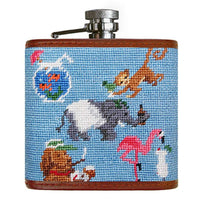 Party Animal Needlepoint Flask in Light Blue by Smathers & Branson - Country Club Prep