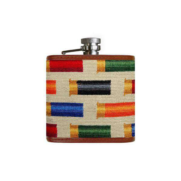 Rainbow Shotgun Shells Needlepoint Flask in Light Khaki by Smathers & Branson - Country Club Prep